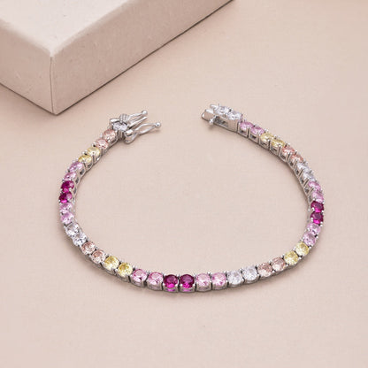 [Kincade Jewelery]Radiant Colorful Round Cut Tennis Bracelet