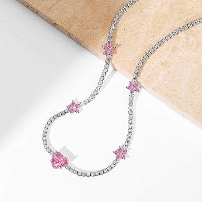 [Kincade Jewelrys]Dazzling Pink Heart Flower Necklace