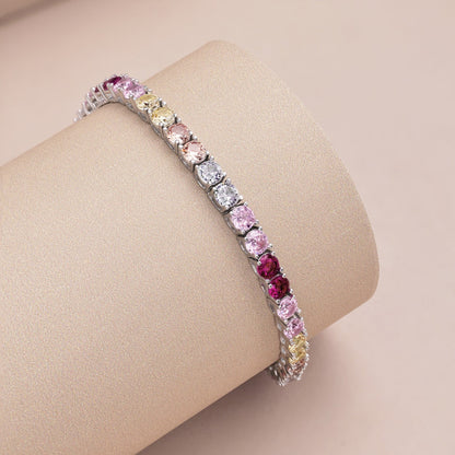 [Kincade Jewelrys]Radiant Colorful Round Cut Tennis Bracelet