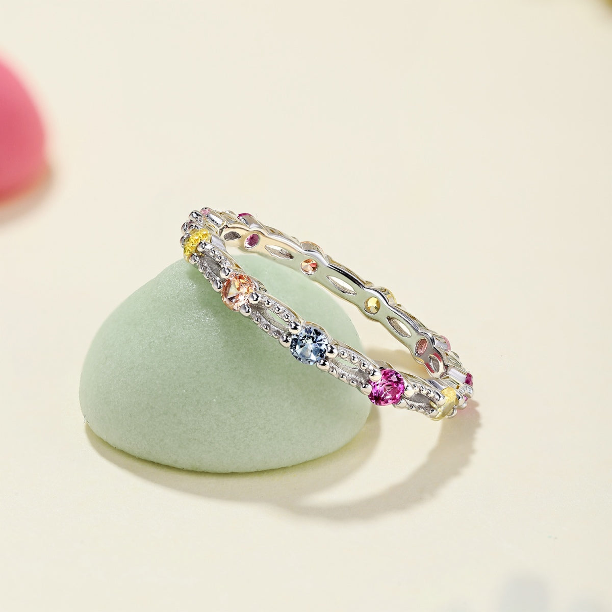 [Kincade Jewelrys]Sparkling Colorful Round Cut Tennis Ring