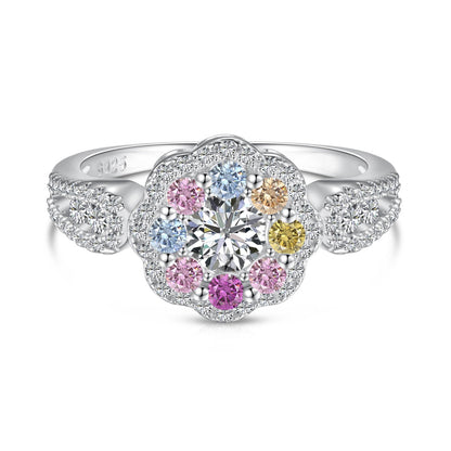 [Kincade Jewelrys]Delicate Colorful Round Cut Flower Shape Wedding Ring