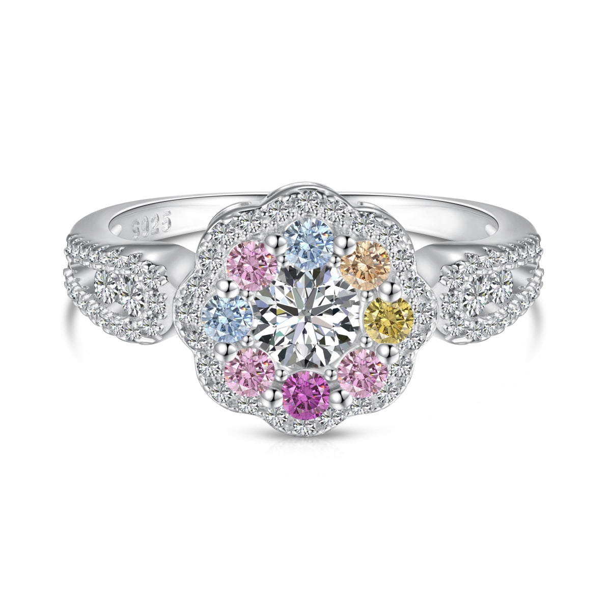 [Kincade Jewelery]Delicate Colorful Round Cut Flower Shape Wedding Ring
