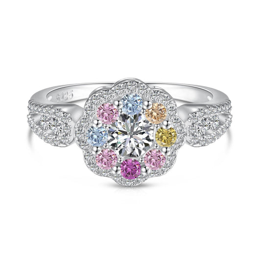 [Kincade Jewelery]Delicate Colorful Round Cut Flower Shape Wedding Ring