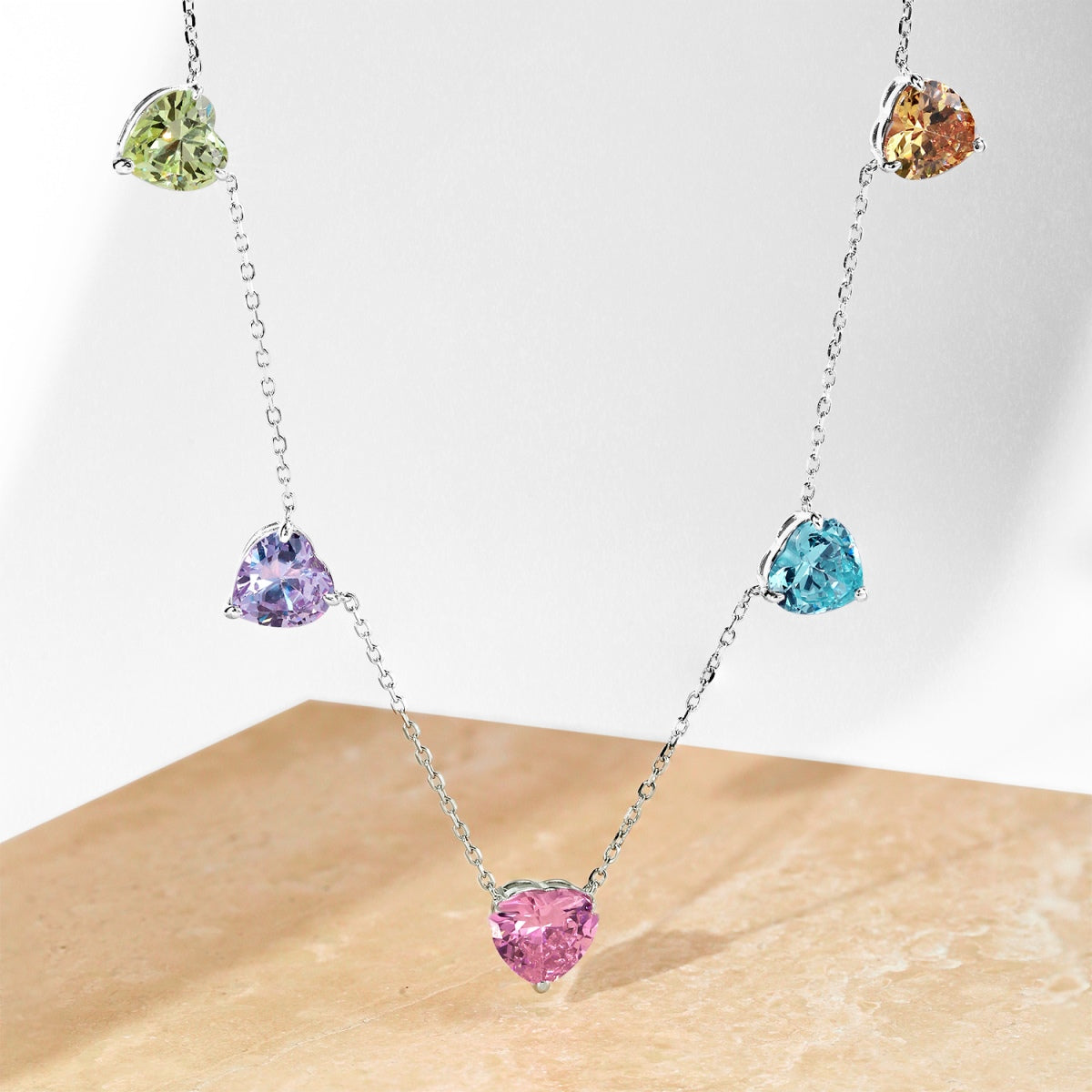[Kincade Jewelrys]Sparkling Colorful Heart Cut Necklace