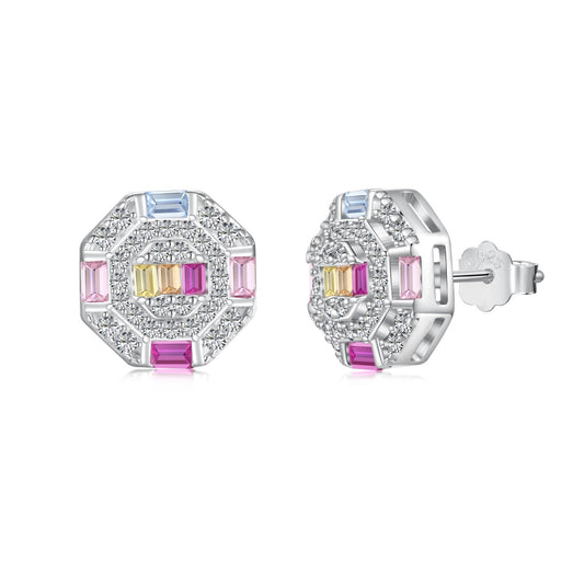 [Kincade Jewelrys]Ornate Colorful Octagon Shape Daily Earrings