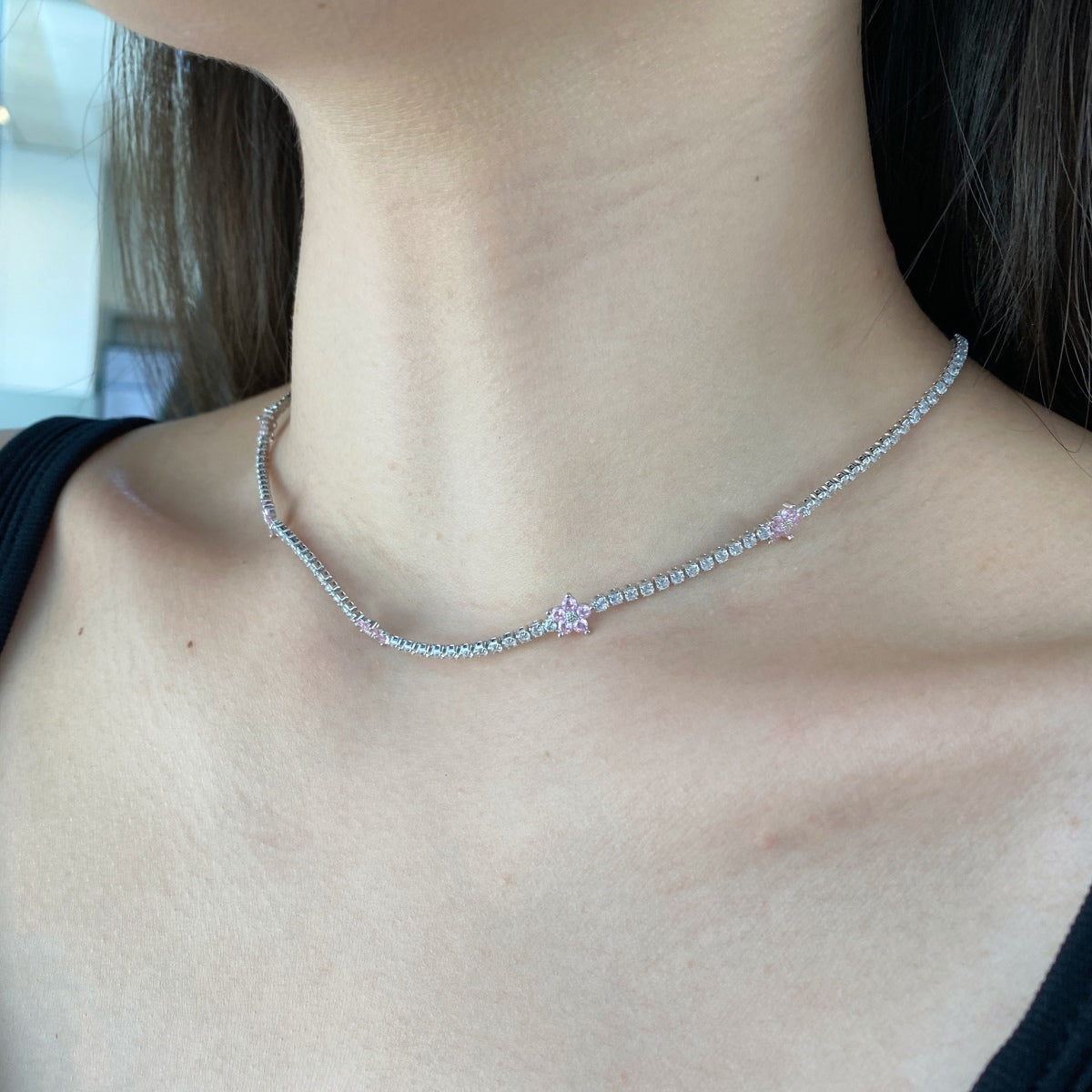 [Kincade Jewelery]Luxurious Colorful Flower Tennis Necklace