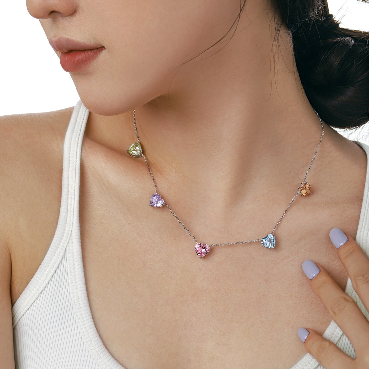 [Kincade Jewelrys]Sparkling Colorful Heart Cut Necklace