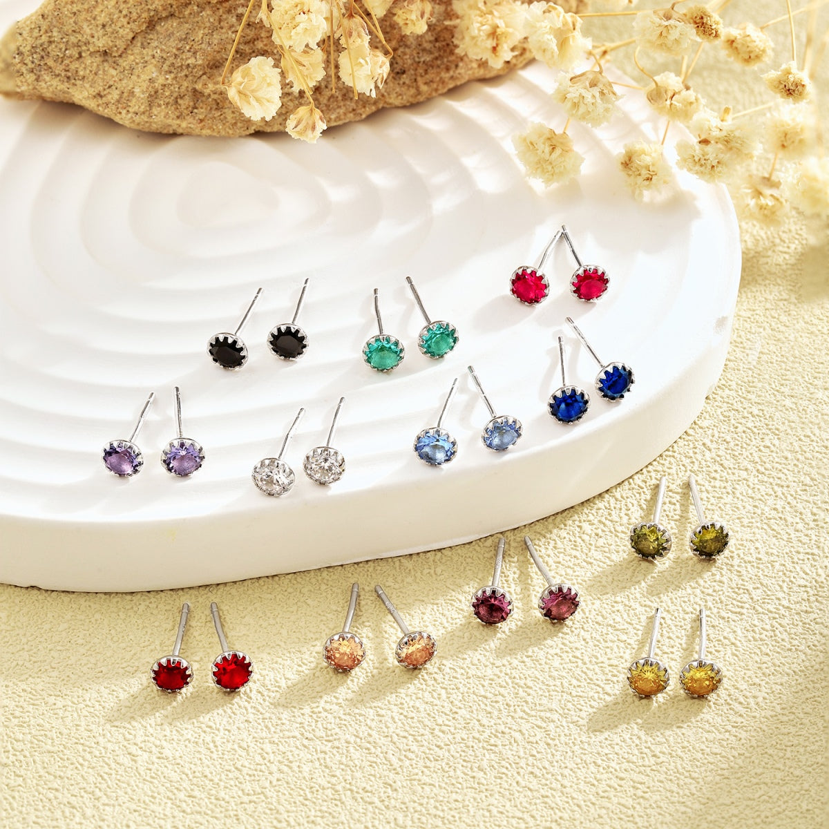 [Kincade Jewelery]Sparkling Colorful Round Shape Earrings