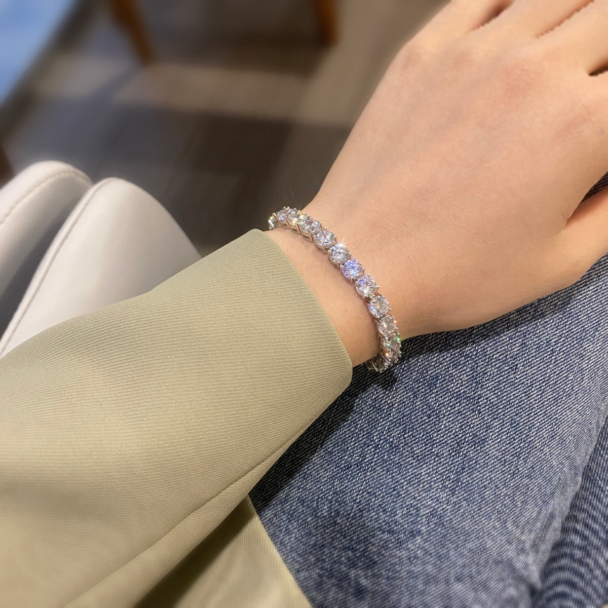 [Kincade Jewelrys]0.75 Carat Dazzling Round Cut Wedding Bracelet