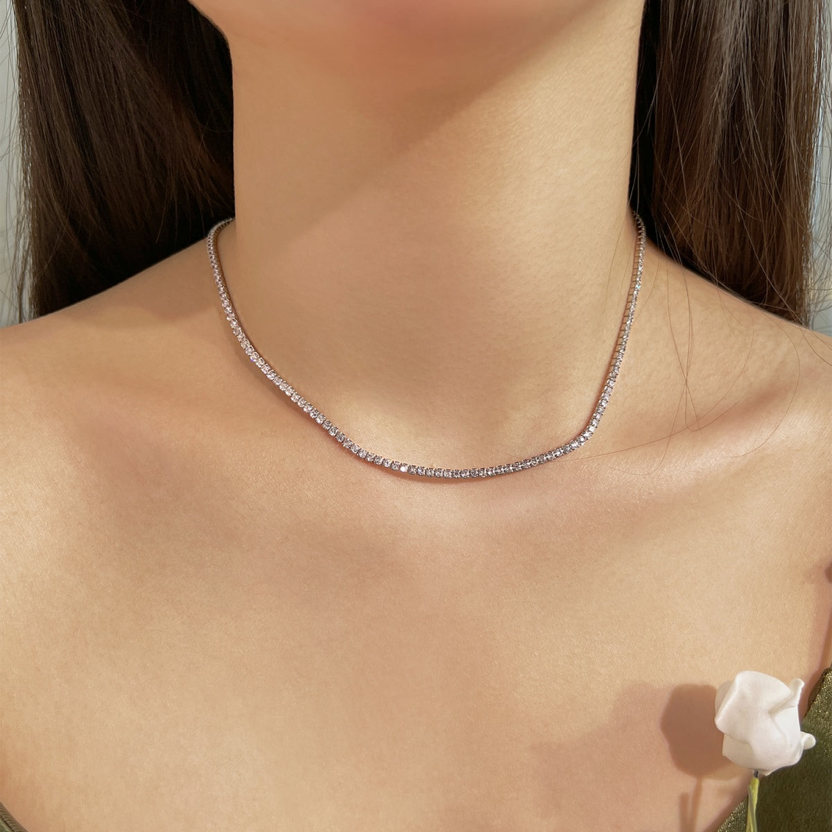 [Kincade Jewelrys]Delicate Round Shape Tennis Necklace