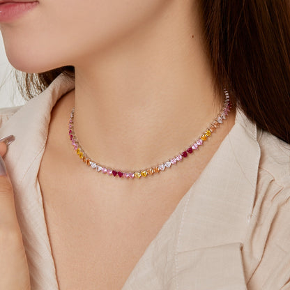 [Kincade Jewelrys]Sparkling Colorful Full Heart Tennis Necklace