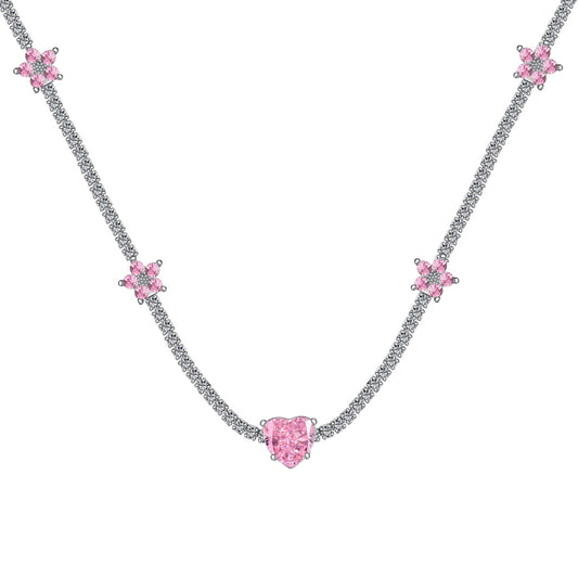 [Kincade Jewelery]Dazzling Pink Heart Flower Necklace