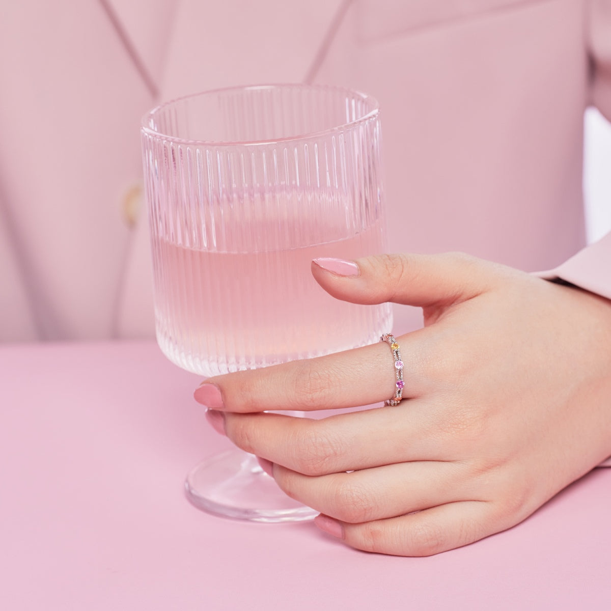 [Kincade Jewelrys]Sparkling Colorful Round Cut Tennis Ring