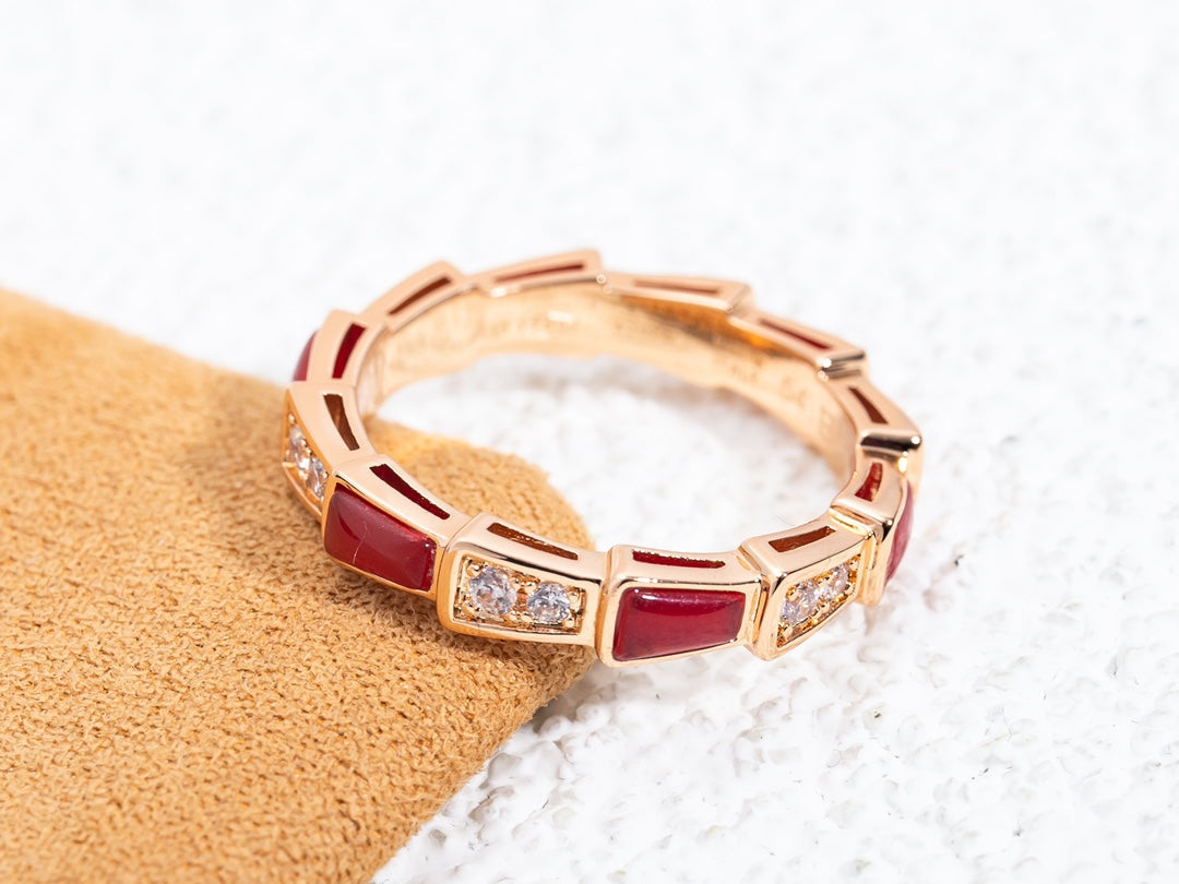 [Kincade Jewelery]SERPENTI RING PINK GOLD CARNELIAN DIAMOND 3MM