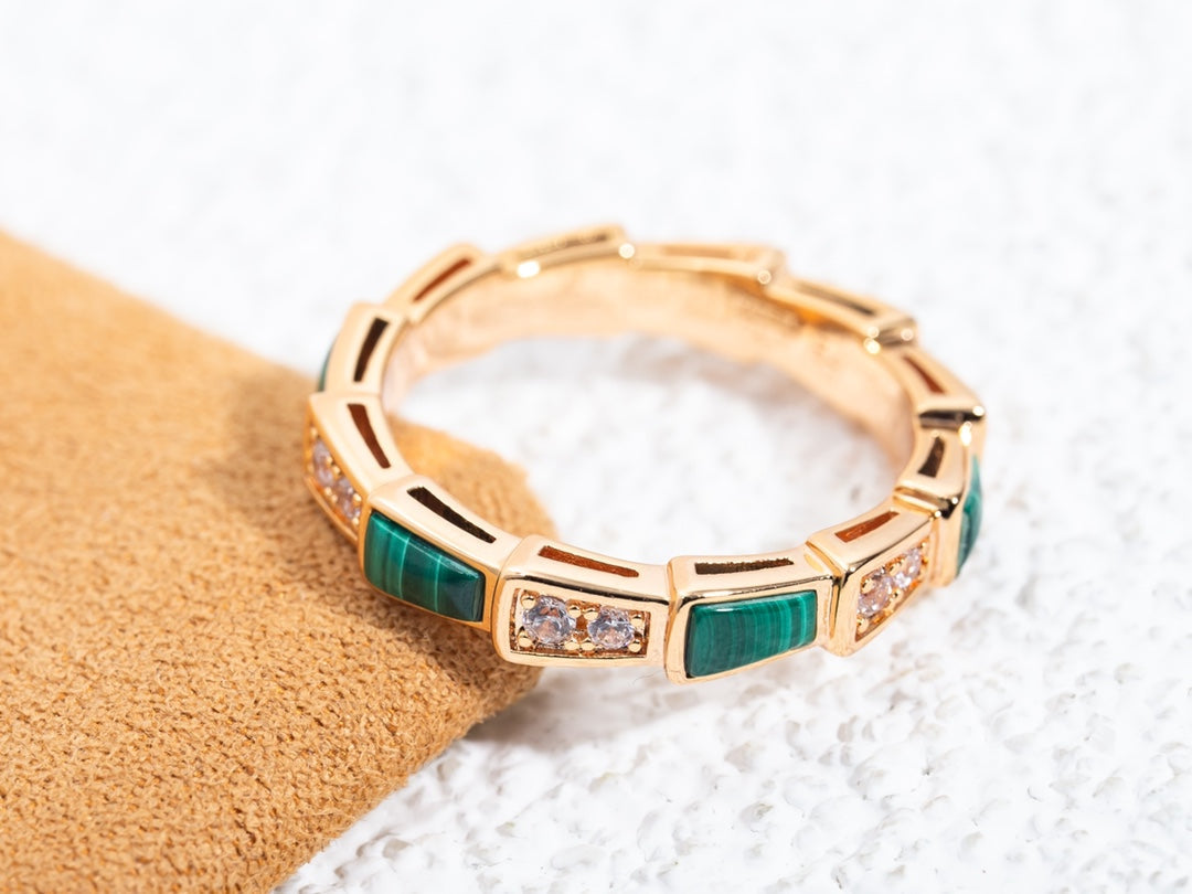 [Kincade Jewelery]SERPENTI RING PINK GOLD MALACHITE DIAMOND 3MM