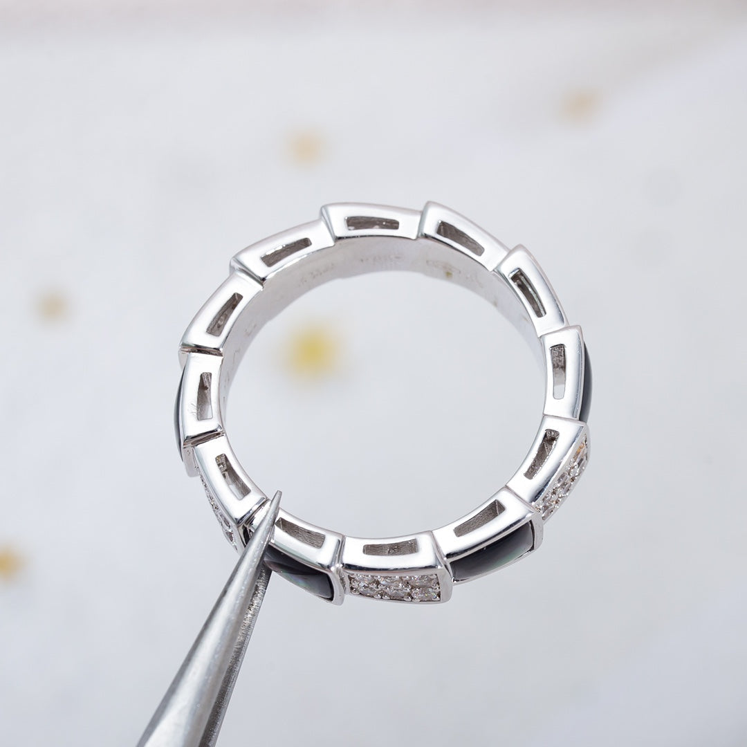 [Kincade Jewelery]SERPENTI RING SILVER DIAMOND BLACK MOP 4MM