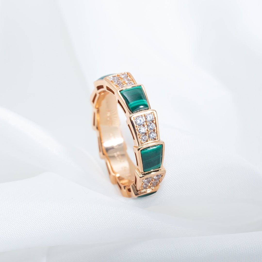 [Kincade Jewelery]SERPENTI RING PINK GOLD MALACHITE DIAMOND PAVED 4MM