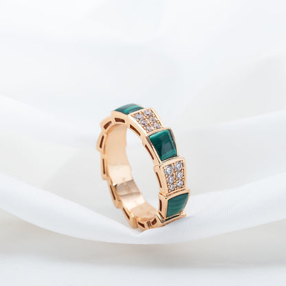 [Kincade Jewelery]SERPENTI RING PINK GOLD MALACHITE DIAMOND PAVED 4MM
