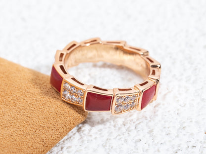 [Kincade Jewelery]SERPENTI RING PINK GOLD CARNELIAN DIAMOND PAVED 4MM