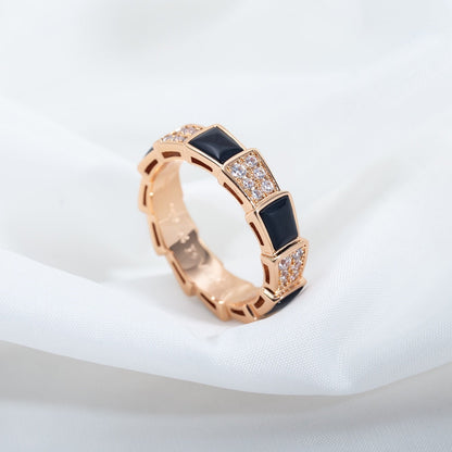 [Kincade Jewelery]SERPENTI RING PINK GOLD BLACK MOP DIAMOND PAVED 4MM