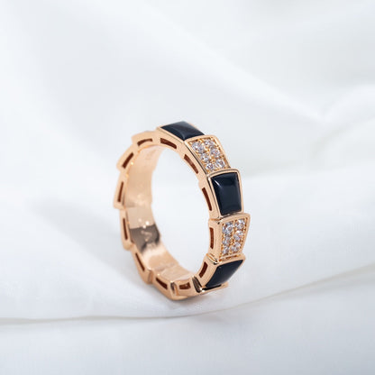 [Kincade Jewelery]SERPENTI RING PINK GOLD BLACK MOP DIAMOND PAVED 4MM