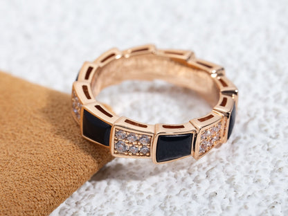 [Kincade Jewelery]SERPENTI RING PINK GOLD BLACK MOP DIAMOND PAVED 4MM