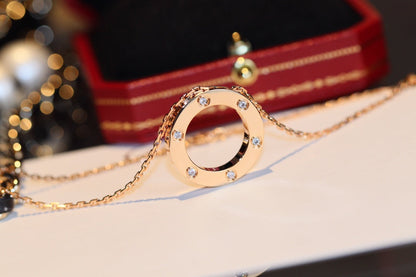 [Kincade Jewelery]LOVE NECKLACE 16MM 6 DIAMONDS PINK GOLD