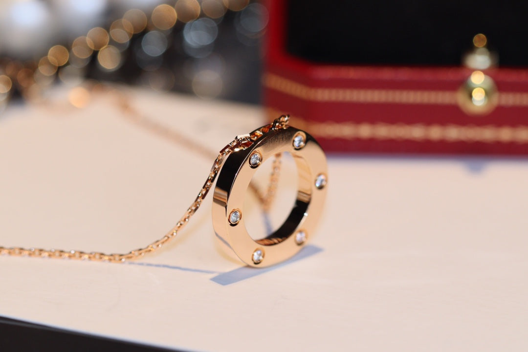 [Kincade Jewelery]LOVE NECKLACE 16MM 6 DIAMONDS PINK GOLD