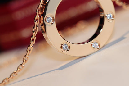 [Kincade Jewelery]LOVE NECKLACE 16MM 6 DIAMONDS PINK GOLD