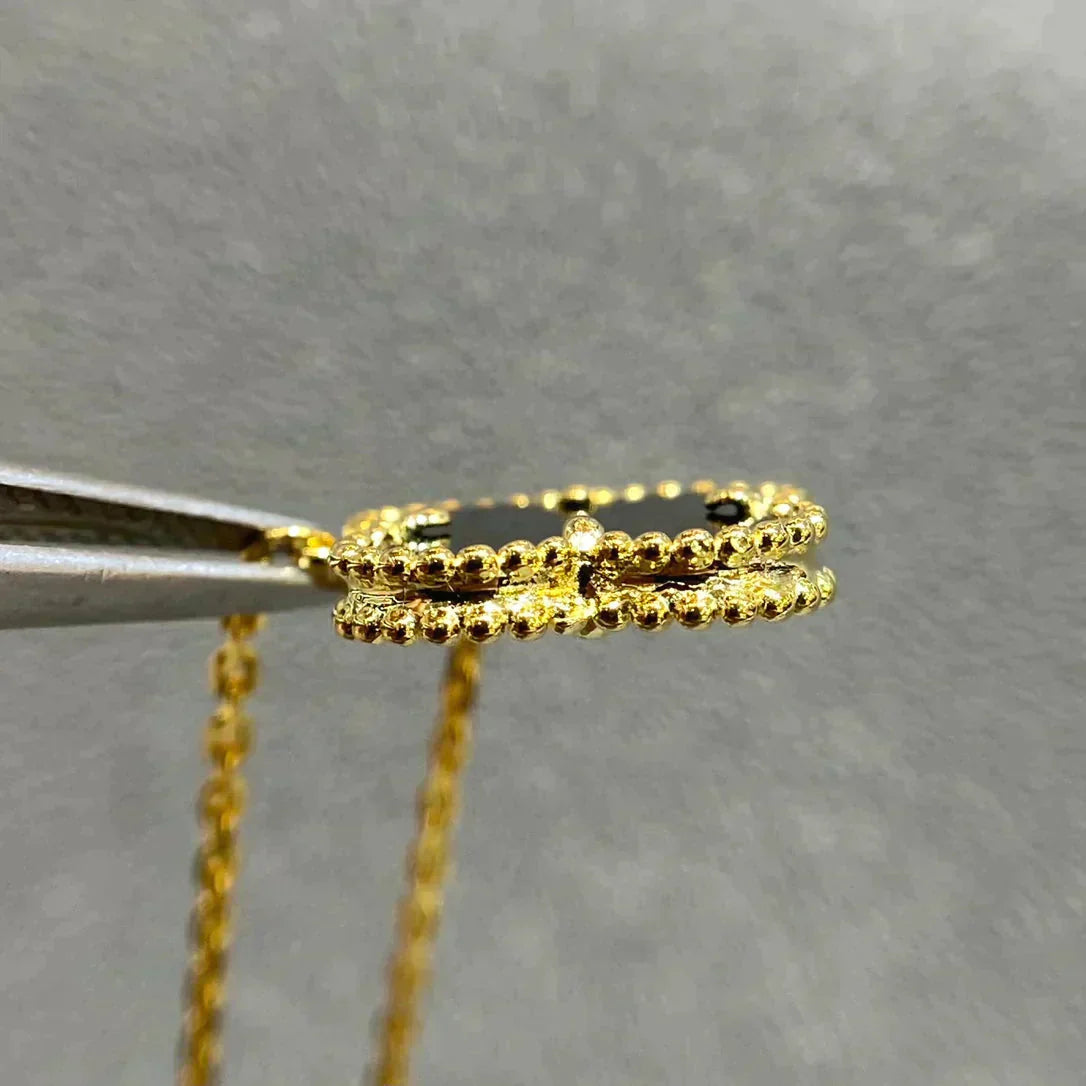 [Kincade Jewelery]Kincade 15MM BLACK ONYX SINGLE FLOWER NECKLACE