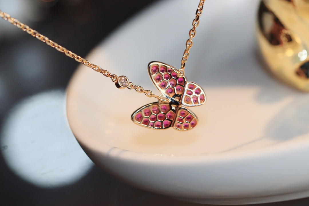 [Kincade Jewelery]BUTTERFLY RED DIAMOND ROSE GOLD NECKLACE