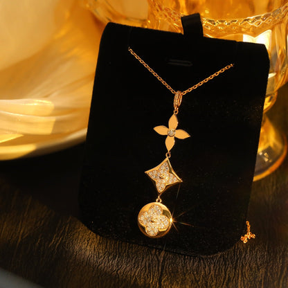 [Kincade Jewelery]STAR AND SUN DIAMOND PINK GOLD NECKLACE