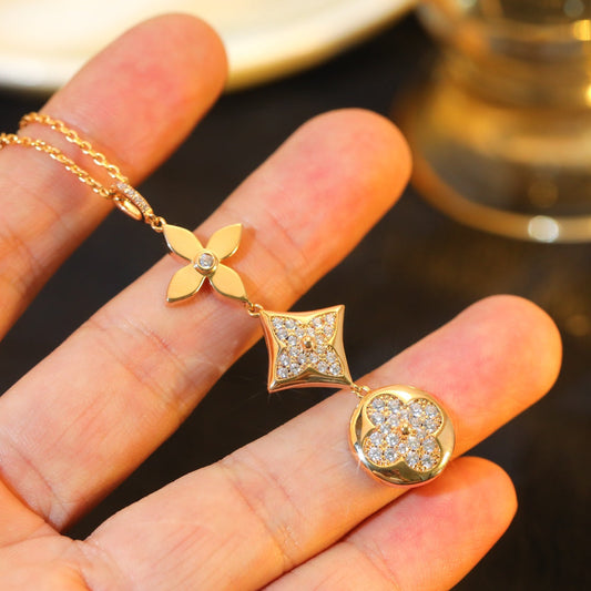 [Kincade Jewelery]STAR AND SUN DIAMOND PINK GOLD NECKLACE
