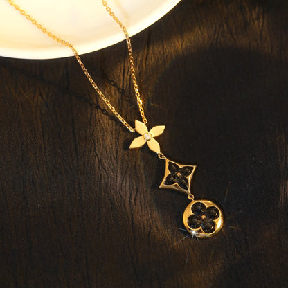 [Kincade Jewelery]STAR AND SUN ONYX PINK GOLD NECKLACE