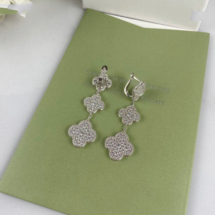 [Kincade Jewelery]Kincade 3 MOTIF DIAMOND SILVER DROP EARRINGS