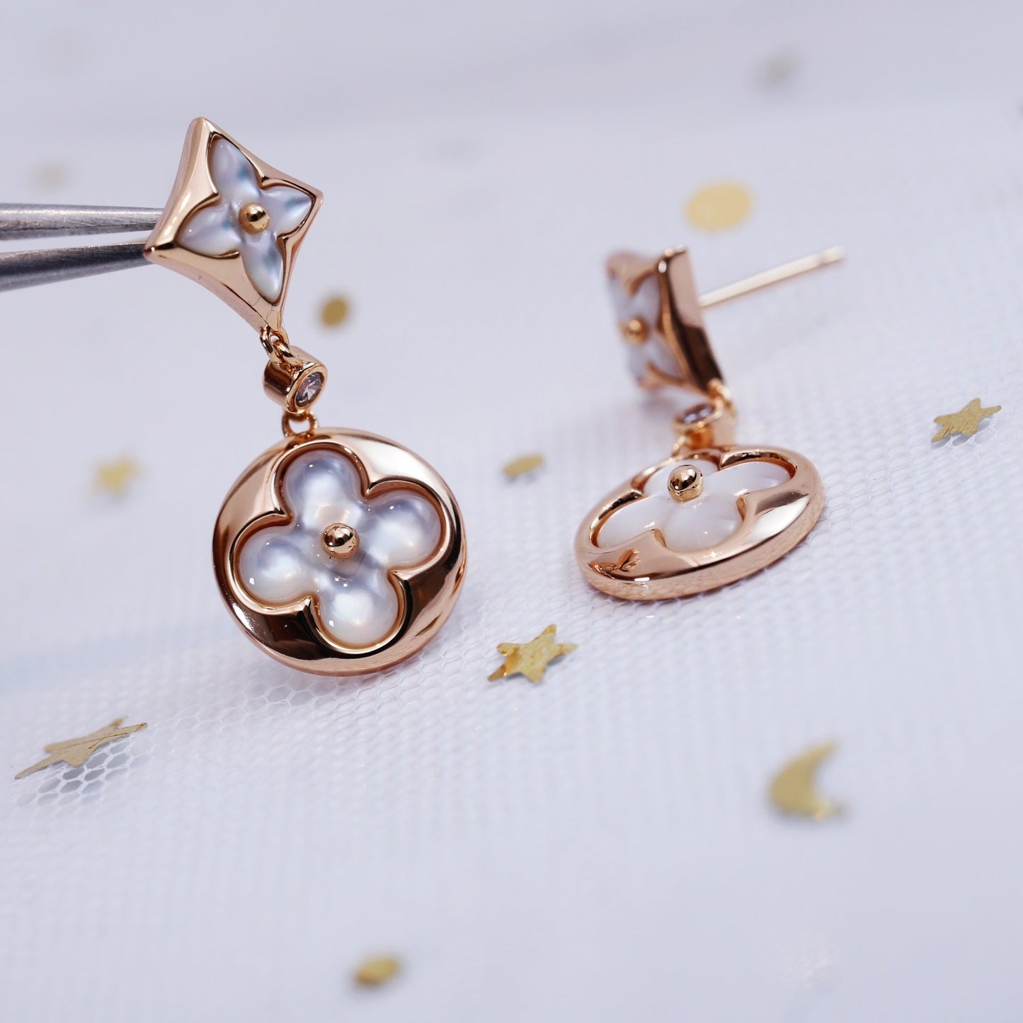 [Kincade Jewelery]STAR AND SUN PINK GOLD MOP DROP EARRINGS