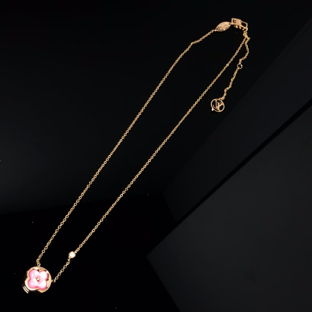 [Kincade Jewelery]COLOR BLOSSOM PINK MOP SUN GOLD NECKLACE
