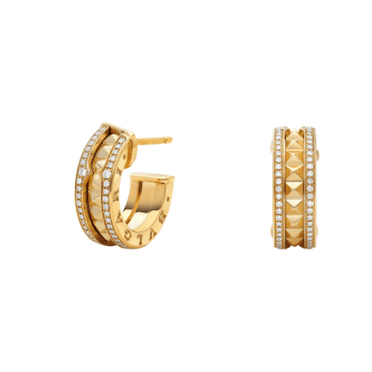 [Kincade Jewelery]ZERO 1 ROCK GOLD EARRINGS WITH STUDDED SPIRAL AND PAVED DIAMONDS