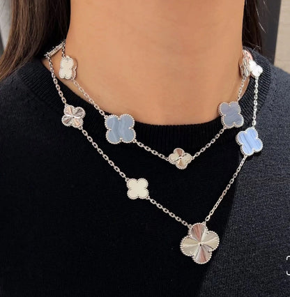 [Kincade Jewelrys]CLOVER 16 MOTIF PURPLE CHALCEDONY GOLD NECKLACE