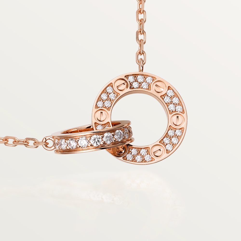 [Kincade Jewelery]LOVE 7.6MM NECKLACE ROSE GOLD AND SILVER  FULL DIAMOND