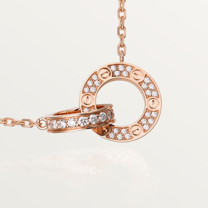 [Kincade Jewelery]LOVE 7.6MM NECKLACE ROSE GOLD AND SILVER  FULL DIAMOND