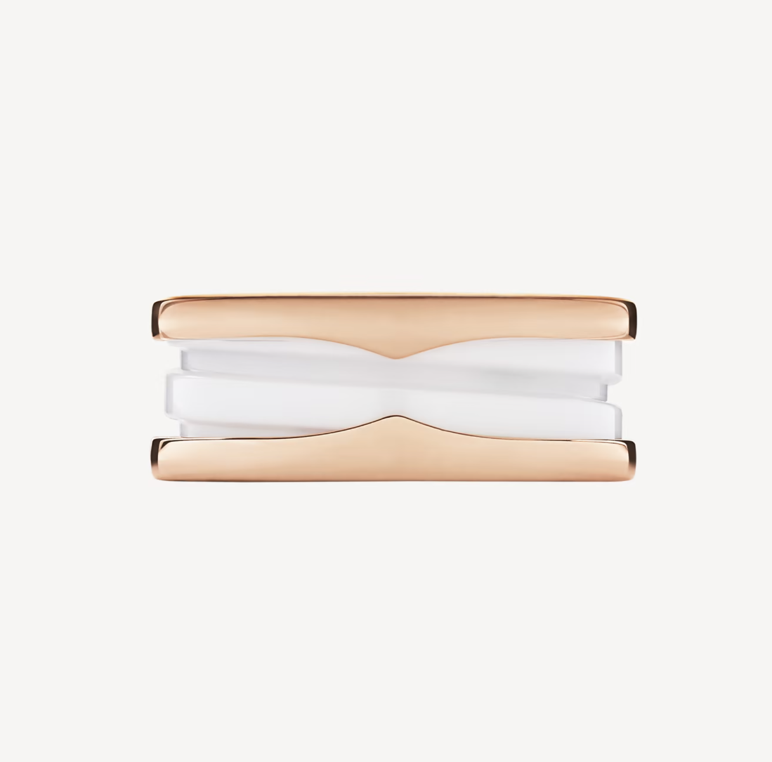 [Kincade Jewelery]ZERO 1 TWO-BAND LOOPS AND WHITE CERAMIC SPIRAL PINK GOLD RING