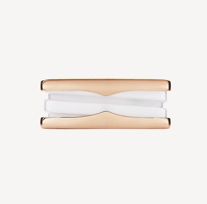 [Kincade Jewelery]ZERO 1 TWO-BAND LOOPS AND WHITE CERAMIC SPIRAL PINK GOLD RING