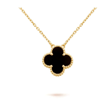 [Kincade Jewelery]Kincade 15MM BLACK ONYX SINGLE FLOWER NECKLACE