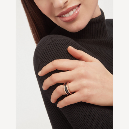 [Kincade Jewelery]ZERO 1 TWO-BAND LOOPS AND BLACK CERAMIC PINK GOLD RING