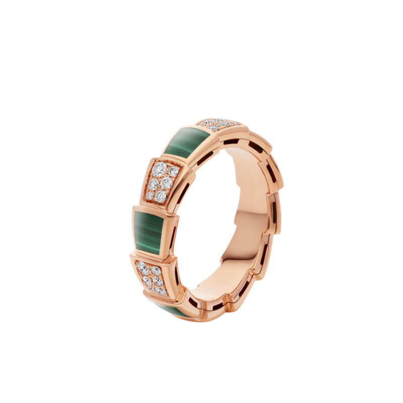 [Kincade Jewelery]SERPENTI RING PINK GOLD MALACHITE DIAMOND PAVED 4MM