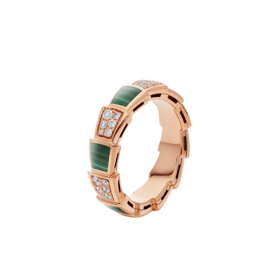 [Kincade Jewelery]SERPENTI RING PINK GOLD MALACHITE DIAMOND PAVED 4MM