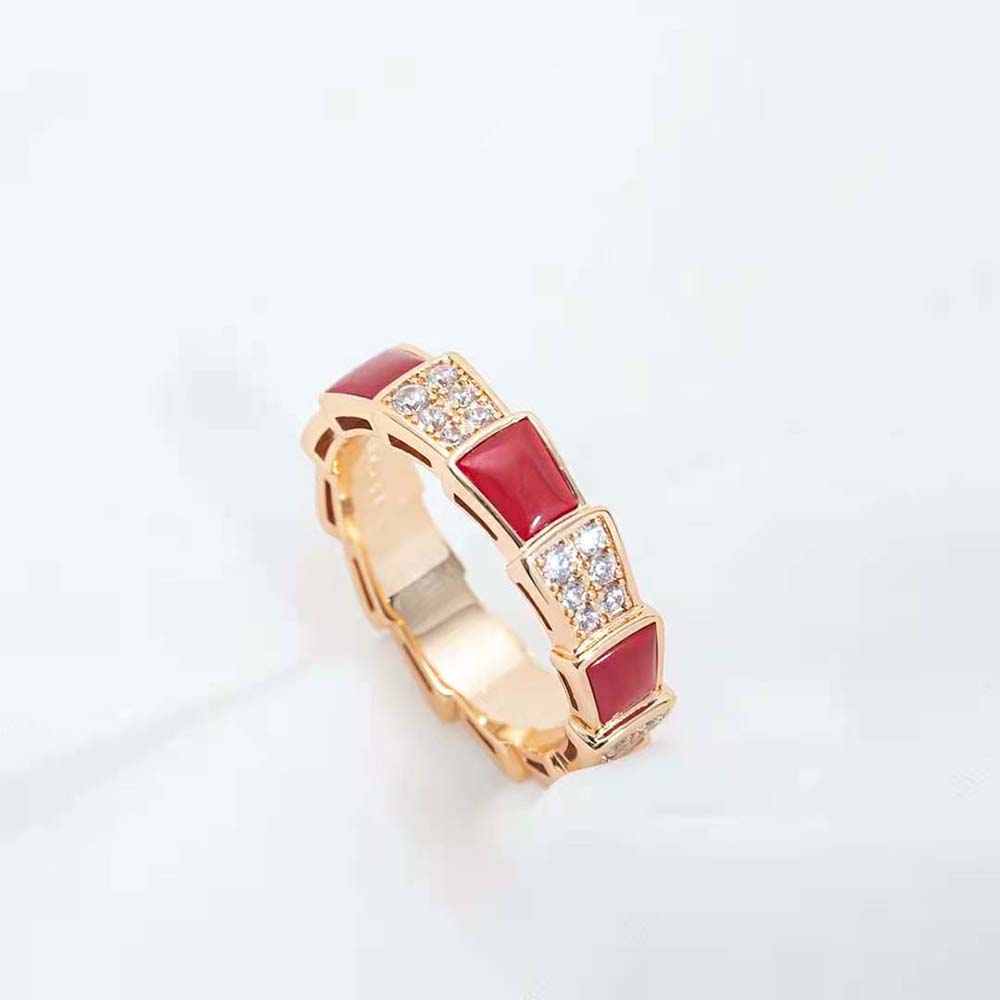 [Kincade Jewelery]SERPENTI RING PINK GOLD CARNELIAN DIAMOND PAVED 4MM