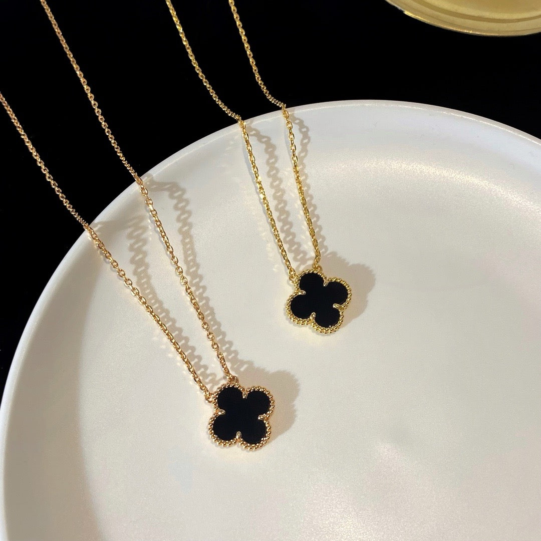 [Kincade Jewelery]Kincade 15MM BLACK ONYX SINGLE FLOWER NECKLACE
