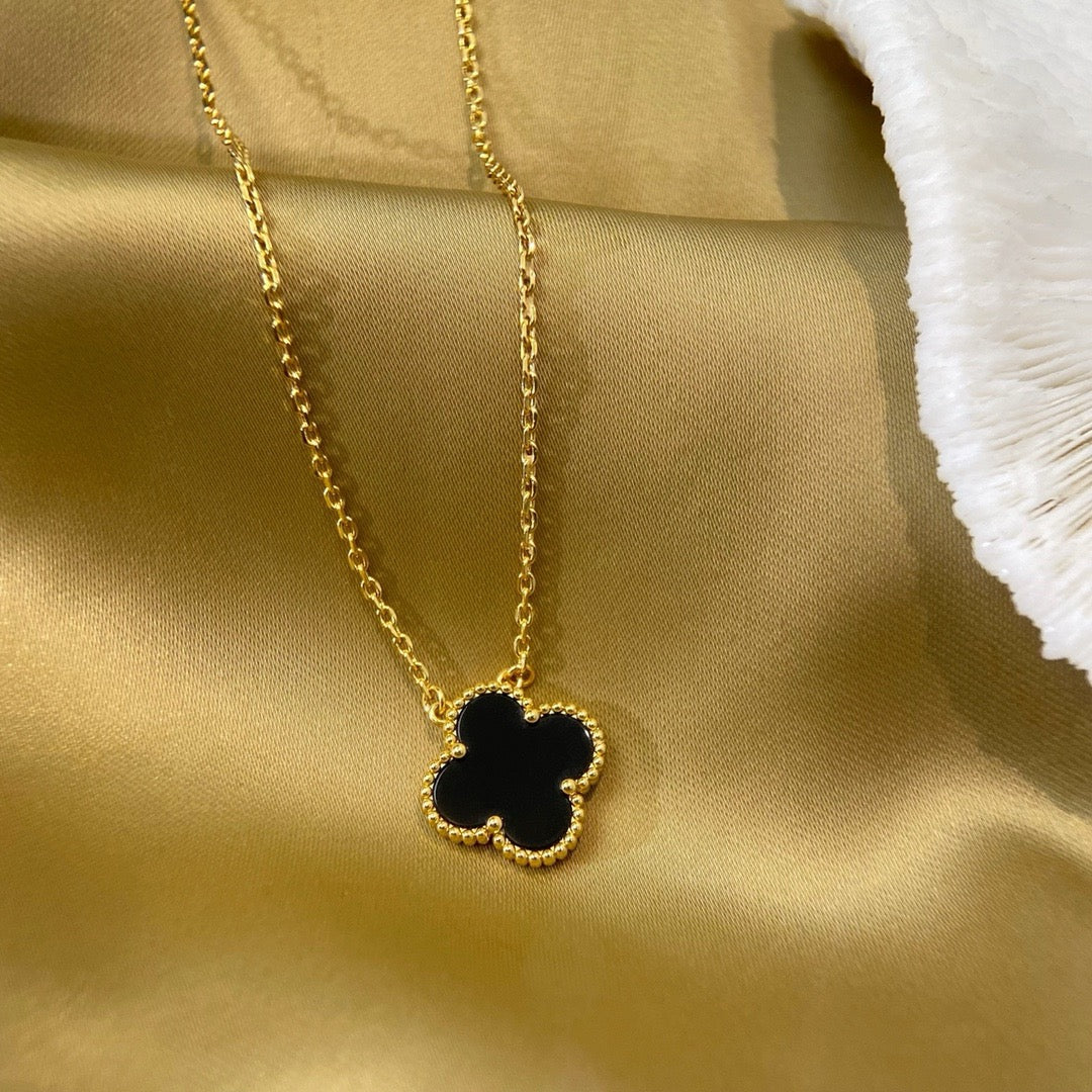 [Kincade Jewelery]Kincade 15MM BLACK ONYX SINGLE FLOWER NECKLACE